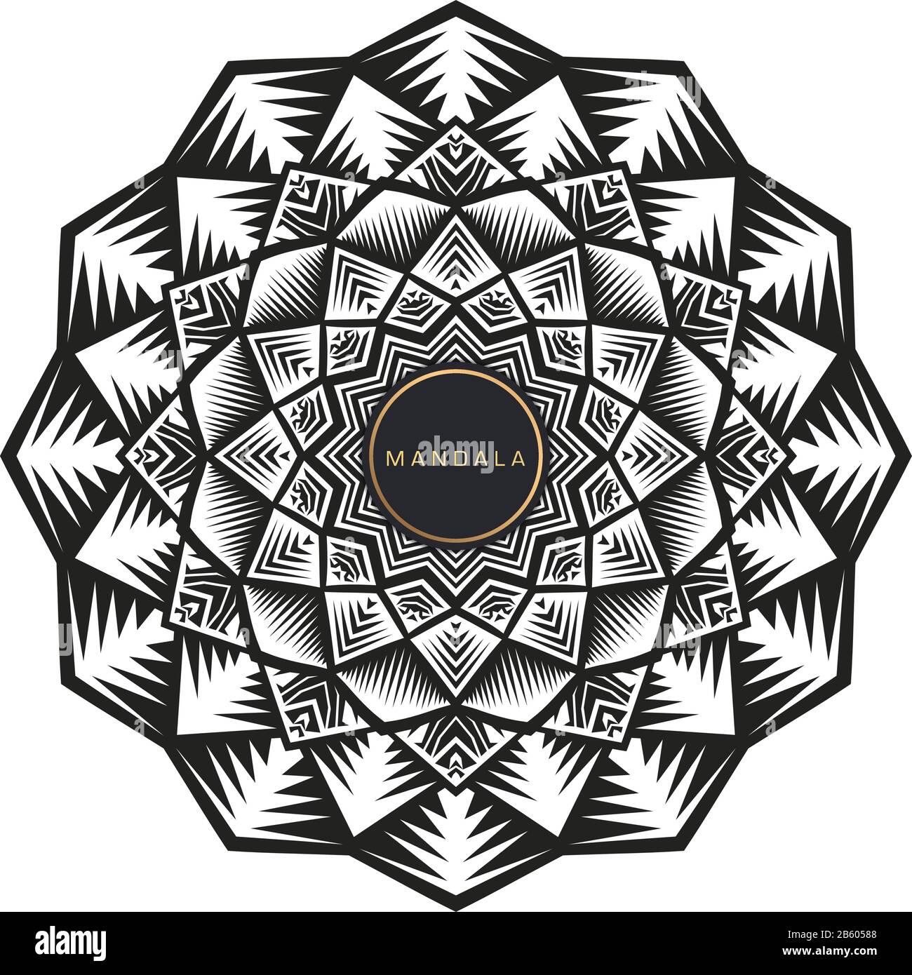 Black and white mandala vector isolated on white. Vector hand drawn circular decorative element. Stock Vector