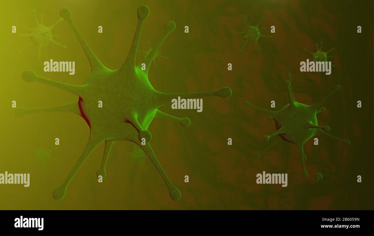 Influenza flu like Virus cells - close up images of flu cells Stock ...