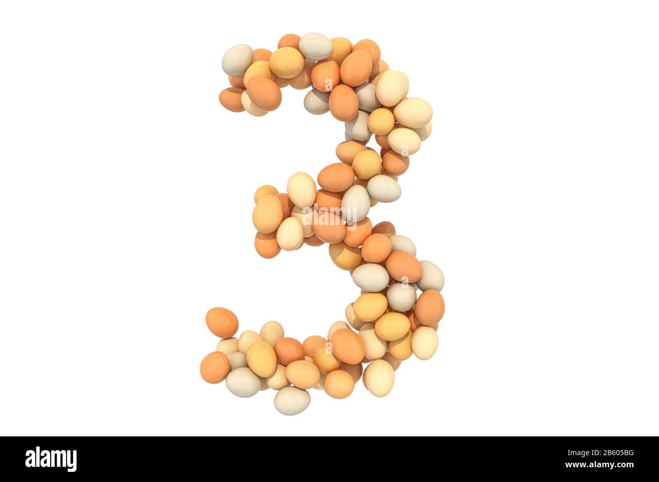 Number 3 from chicken eggs, 3D rendering isolated on white background Stock Photo
