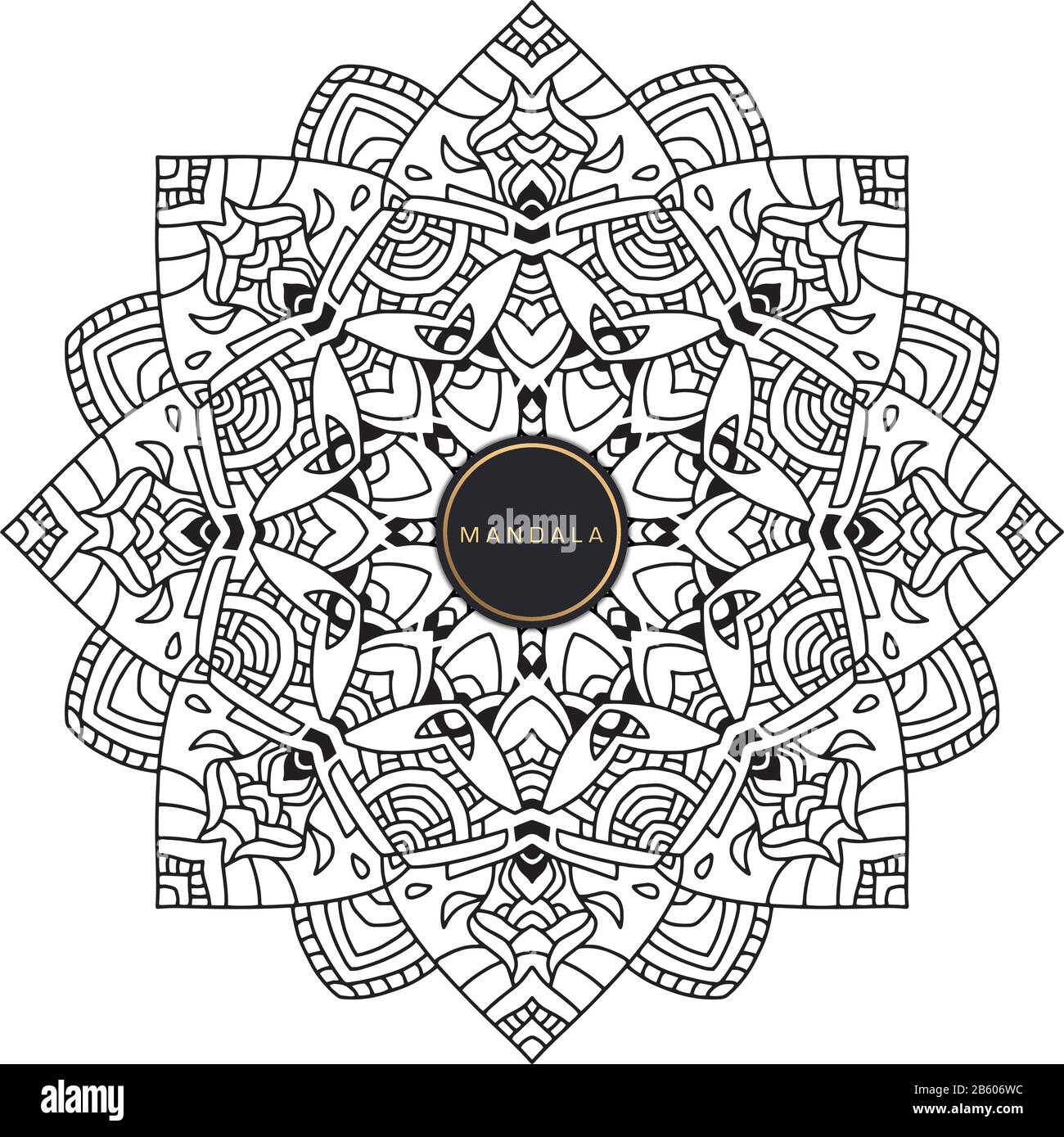 Black and white mandala vector isolated on white. Vector hand drawn circular decorative element. Stock Vector