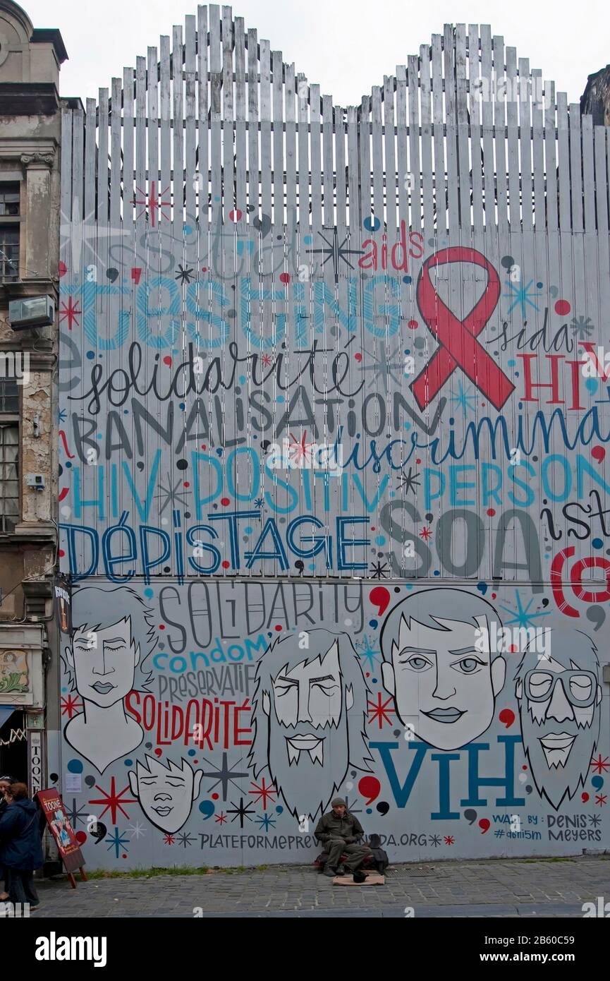 Belgium, Brussels, AIDS and HIV prevention mural Photo © Fabio ...