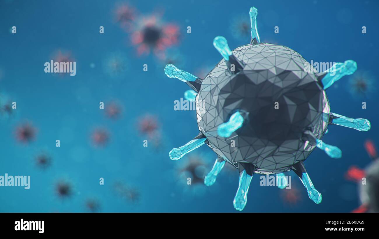 Abstract virus background, flu virus or COVID-19. The virus infects cells. COVID-19 under the microscope, pathogen affecting the respiratory system Stock Photo