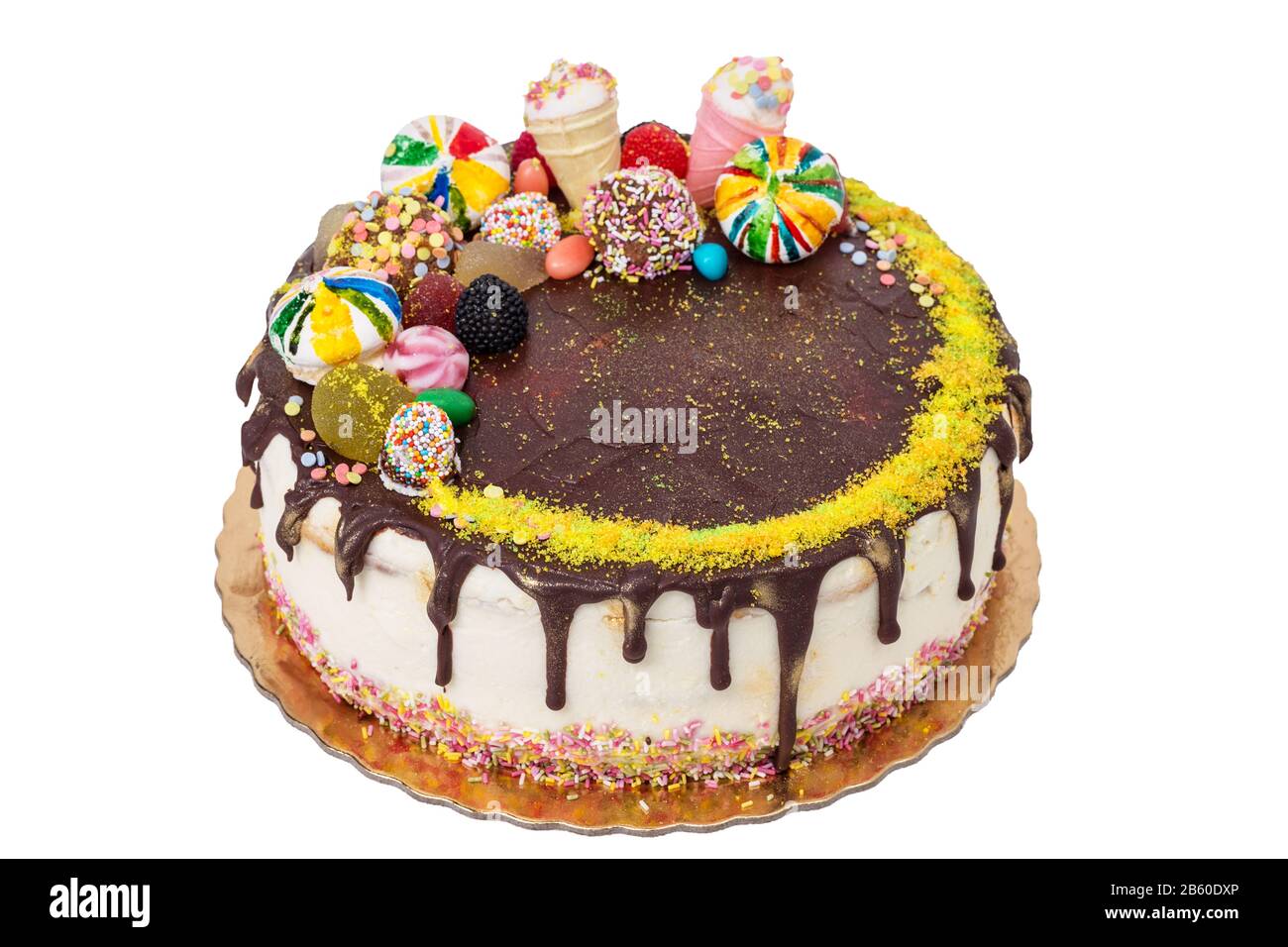 Cake Decorated With Marshmallows And Sweets For A Birthday Stock Photo Alamy