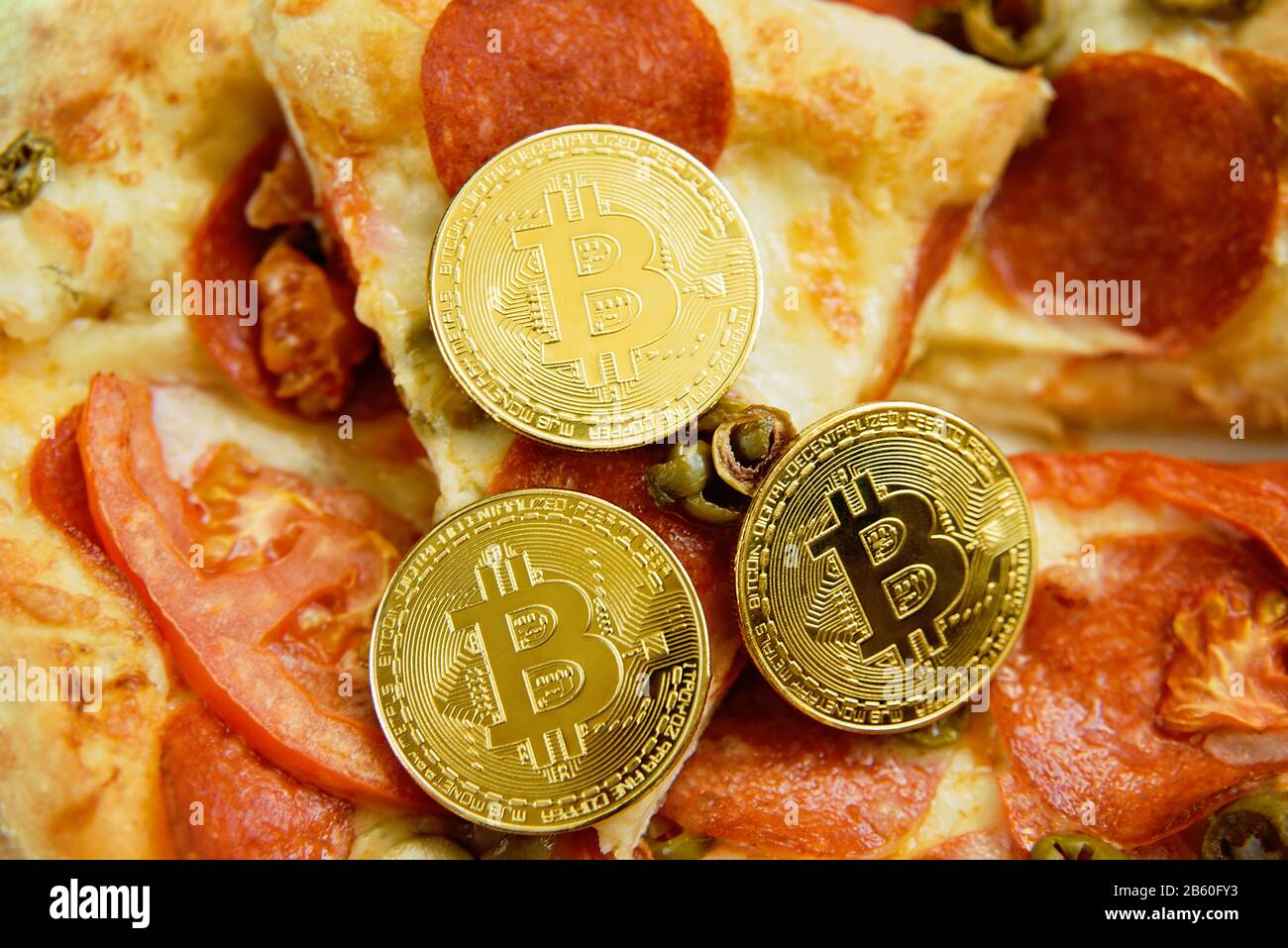 Bitcoin Pizza Day 22 May. cryptocommunity holiday. 2 pizzas for a price of  10000 Bitcoins. Pizza Index Stock Photo - Alamy
