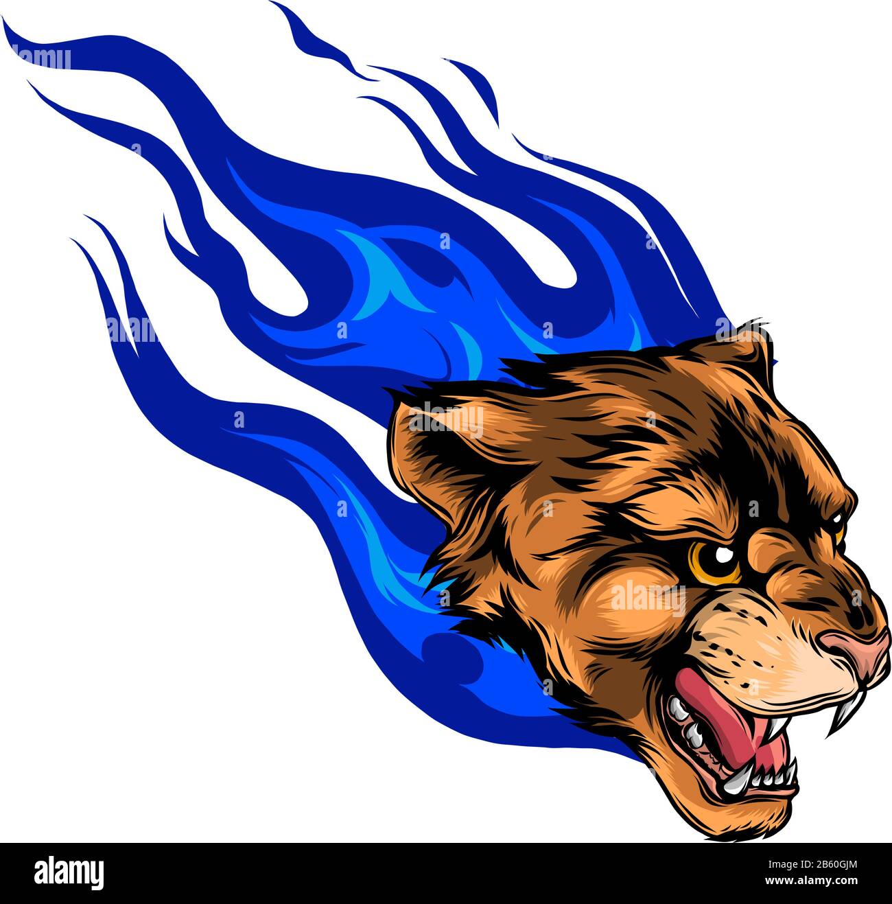 Jaguar head with Flame Tattoo vector illustration Stock Vector