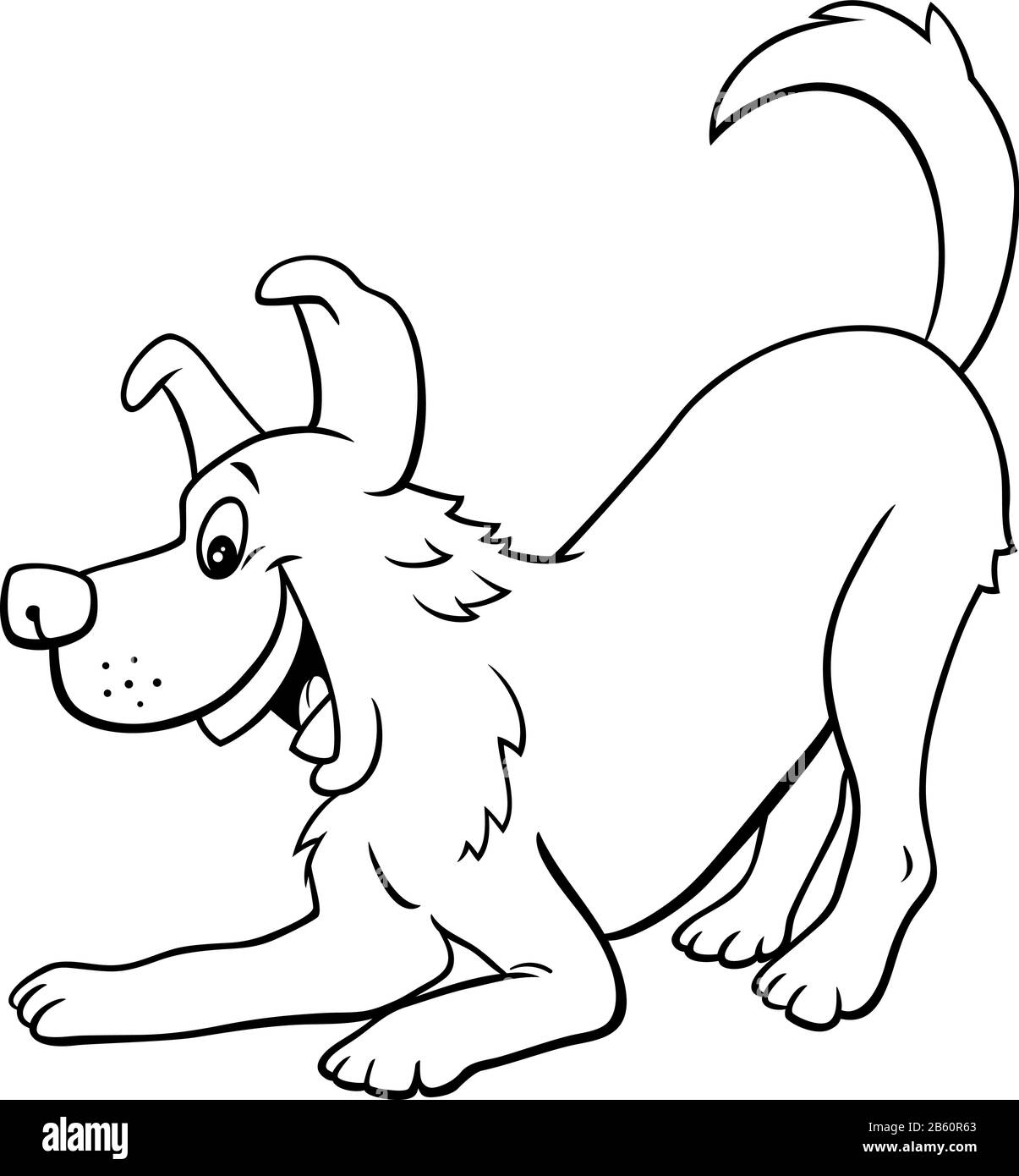 Black and White Cartoon Illustration of Happy Playful Dog Comic Animal ...