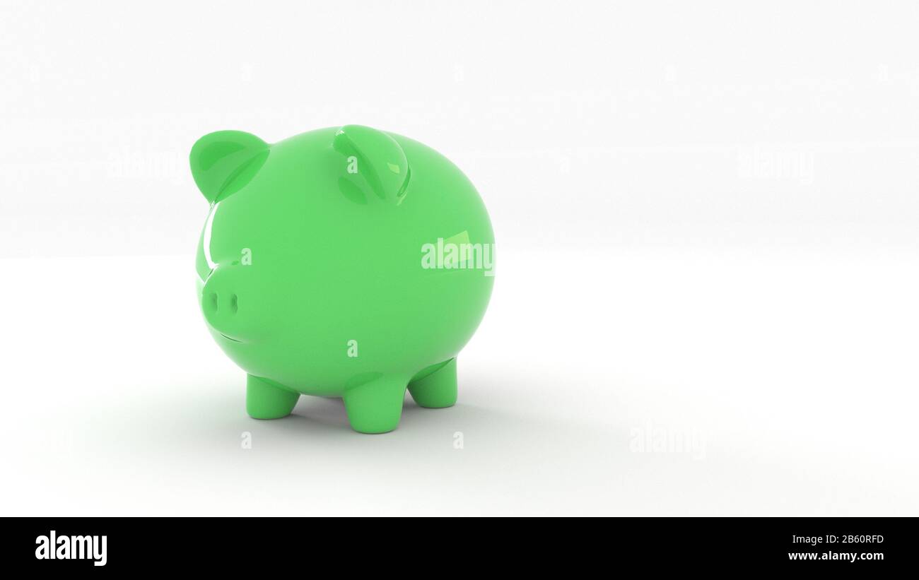 green piggy bank on a white background, 3D rendering Stock Photo - Alamy