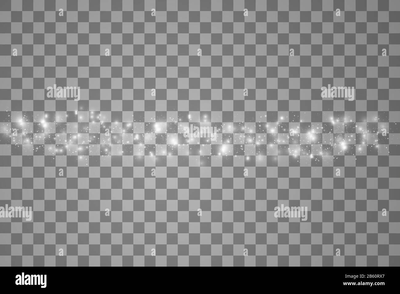 Glowing light effect with many glitter particles on line isolated on ...