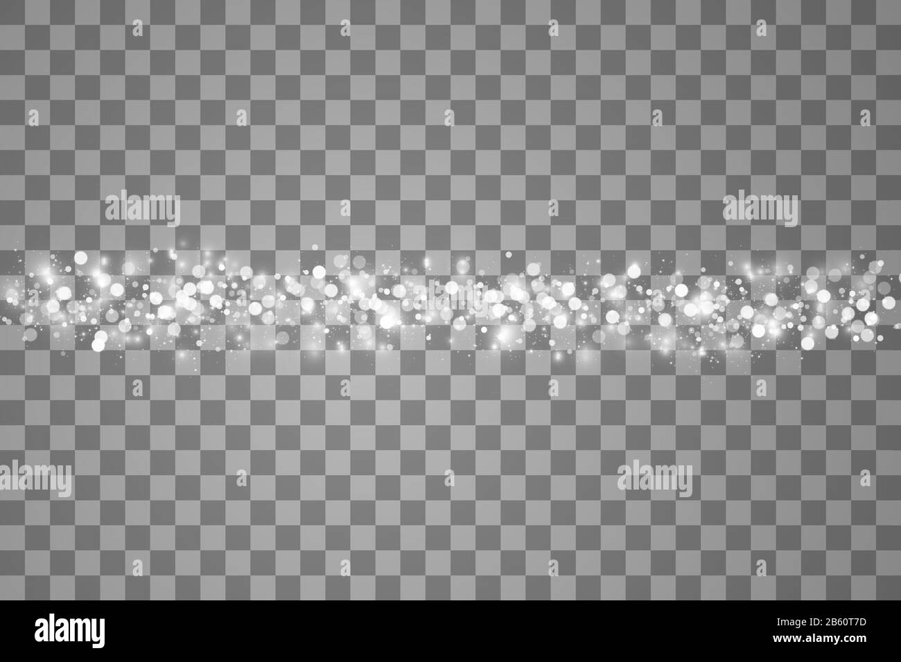 Glowing light effect with many glitter particles on line isolated on ...