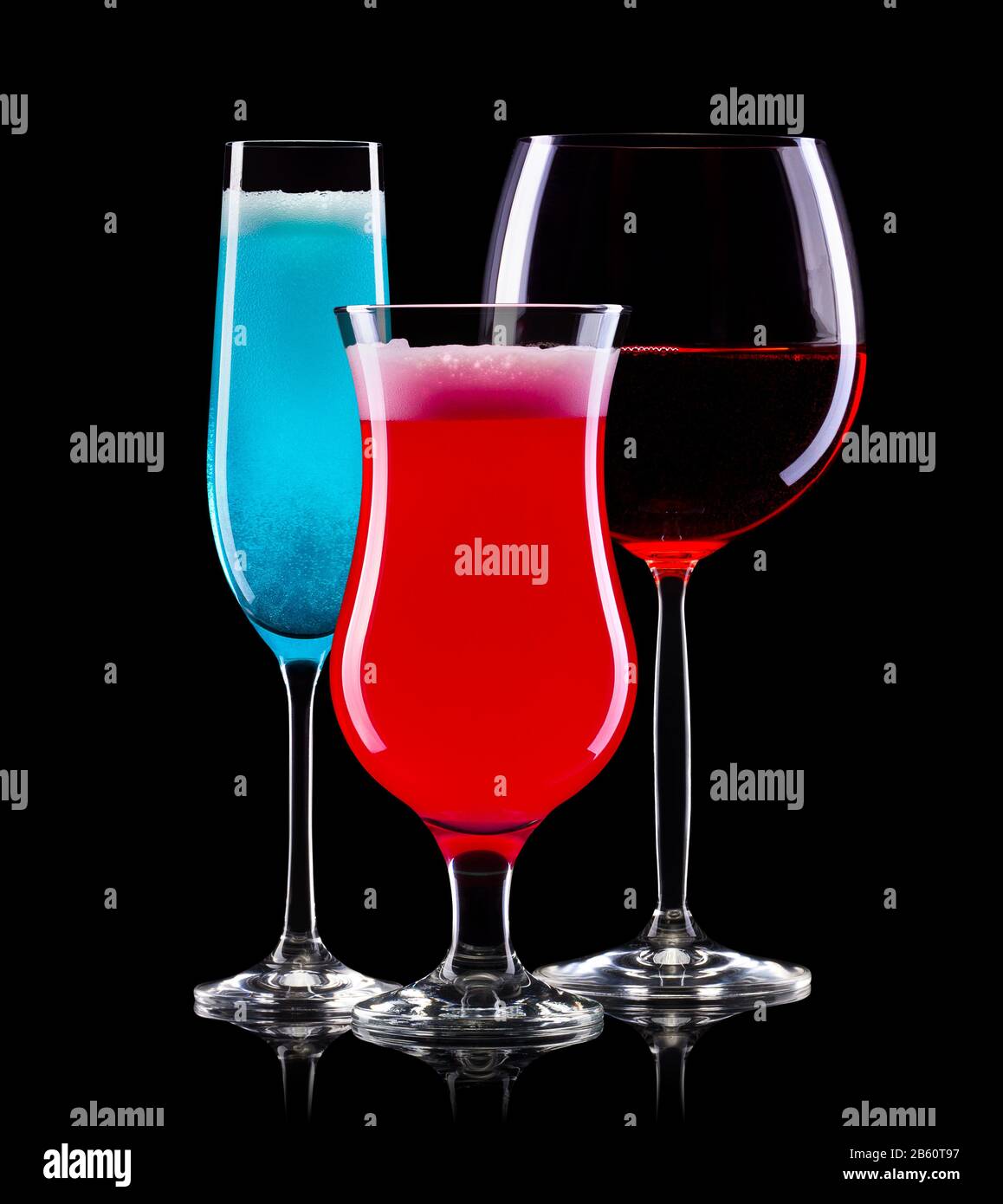Set of different cocktail glasses for drinks on black background Stock ...