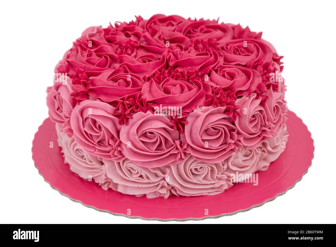 Pink cream cake for my birthday. On a white background Stock Photo - Alamy