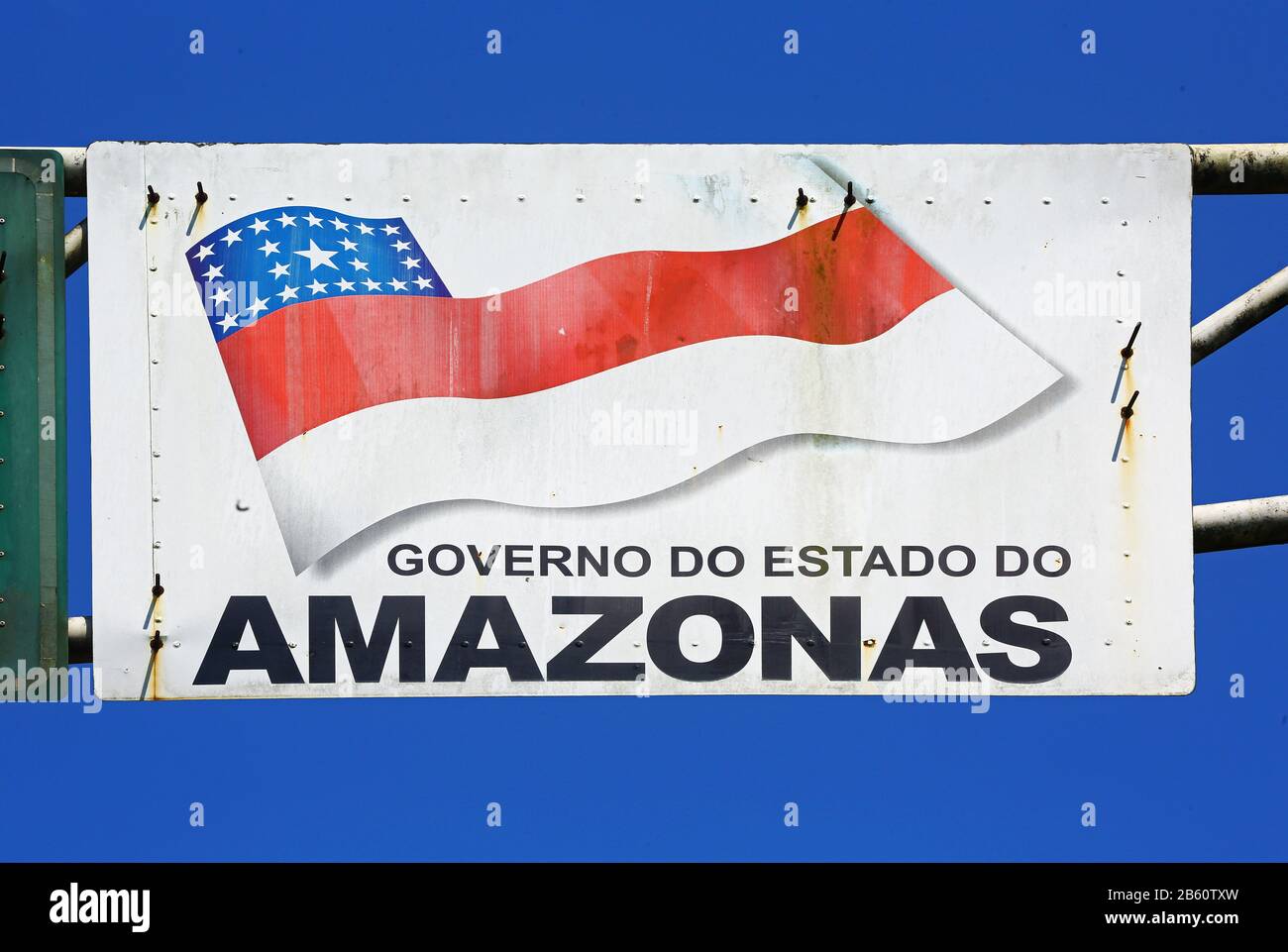 Sign with Flag of Amazonas state, Brazil Stock Photo