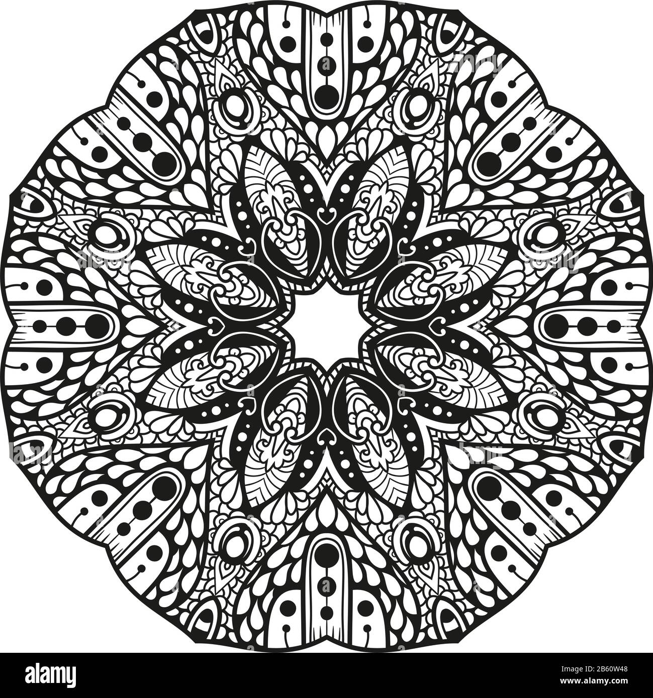 Black and white mandala vector isolated on white. Vector hand drawn ...