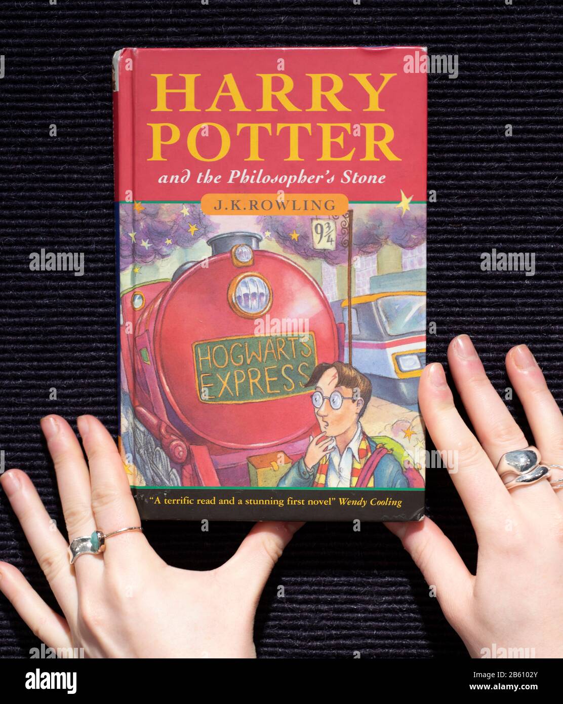 Bonhams, London, UK. 9th March 2020. Fine Books, Atlases, Manuscripts & Historical Photographs on preview prior to the sale in London on 11 March 2020. Image: J.K. Rowling. Harry Potter and the Philosopher's Stone, First Edition, First Impression, inscribed by the Author 'to Bryony... the first person ever to see merit in Harry Potter. With huge [underlined 4 times] thanks. J.K. Rowling', Bloomsbury, 1997, estimate £70,000-90,000. Credit: Malcolm Park/Alamy Live News. Stock Photo