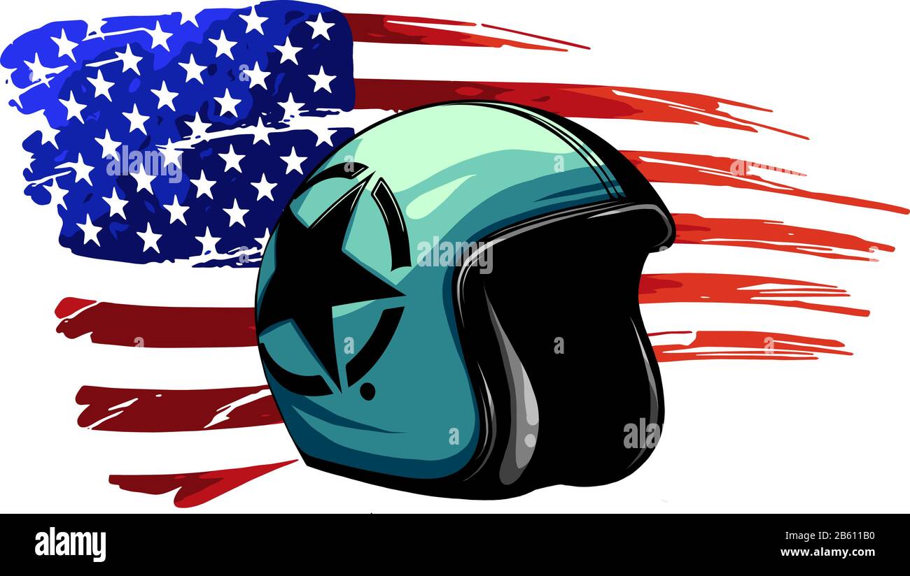 Motorcycle Helmet with American flag . Vector graphic Stock Vector