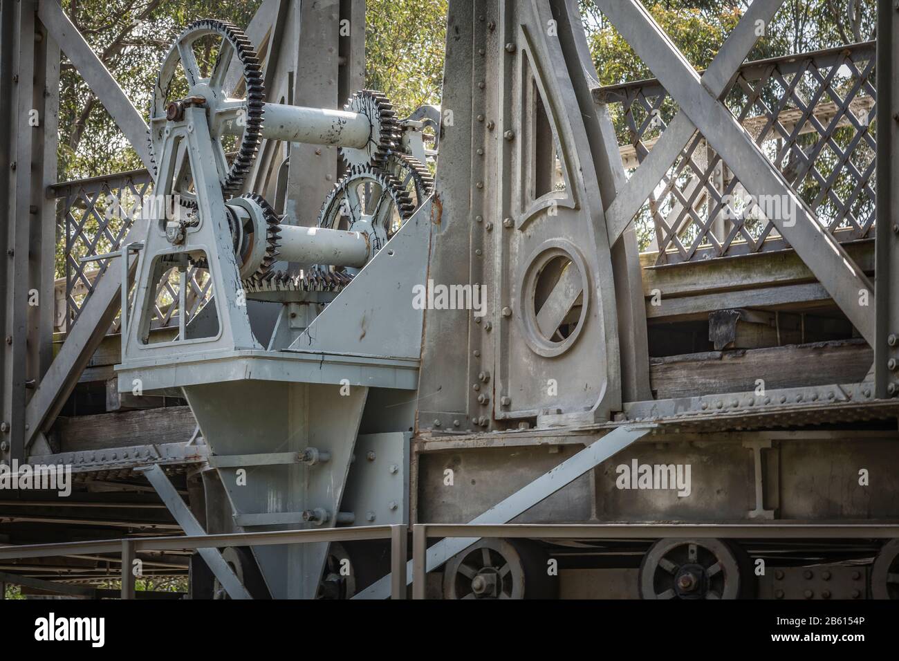 Close up of mechanical workings of swing bridge in Sale Victoria Australia Stock Photo
