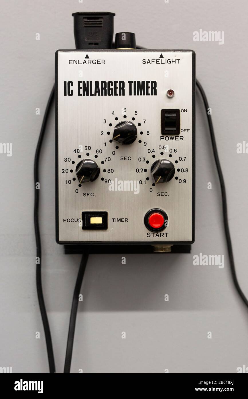 Enlarger timer in a photographic laboratory Stock Photo