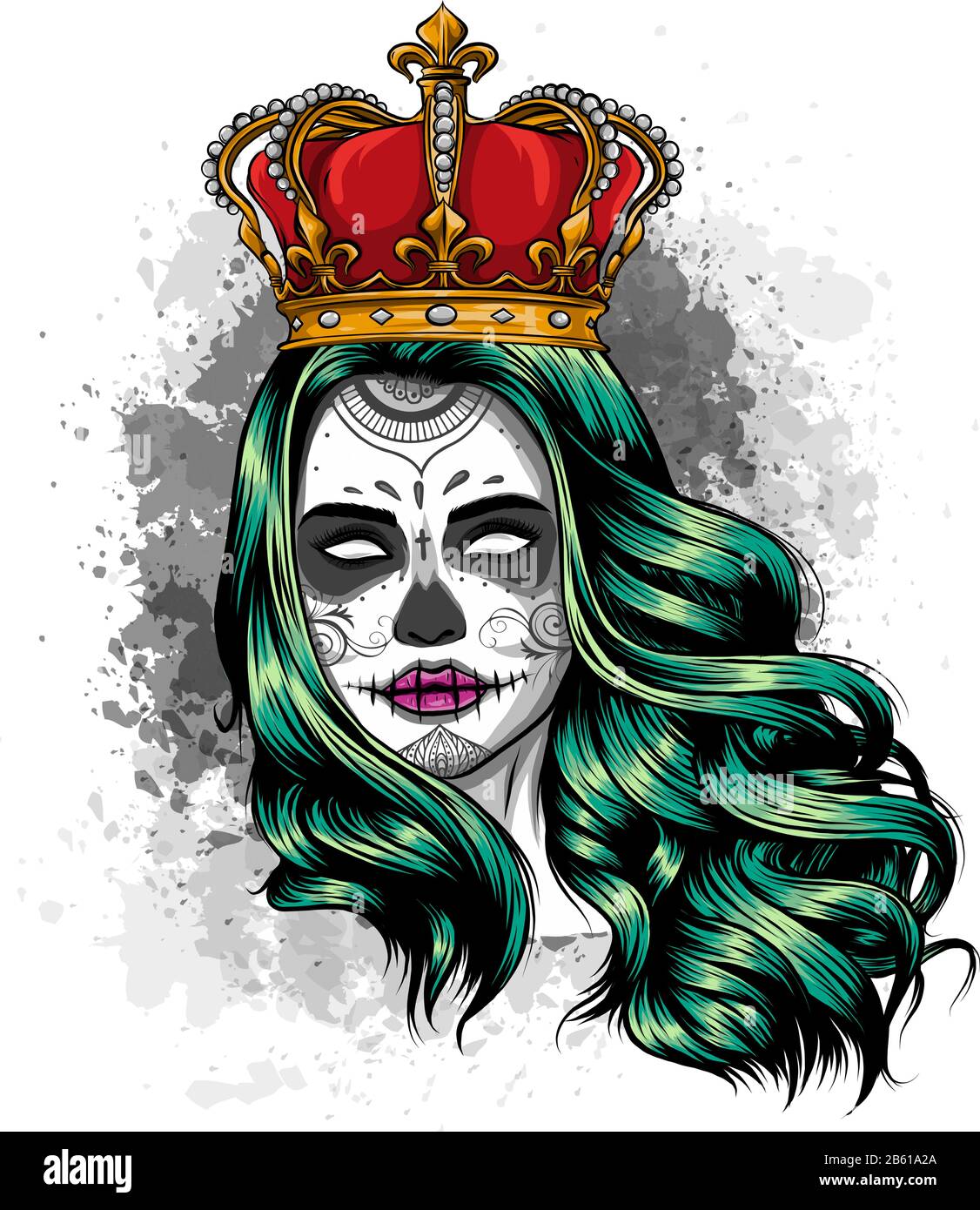 Skull girl with a crown. Vector illustration design Stock Vector