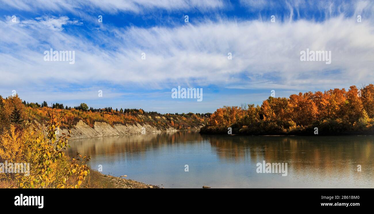 Fall colors on the Saskatchewan River Edmonton Alberta Stock Photo