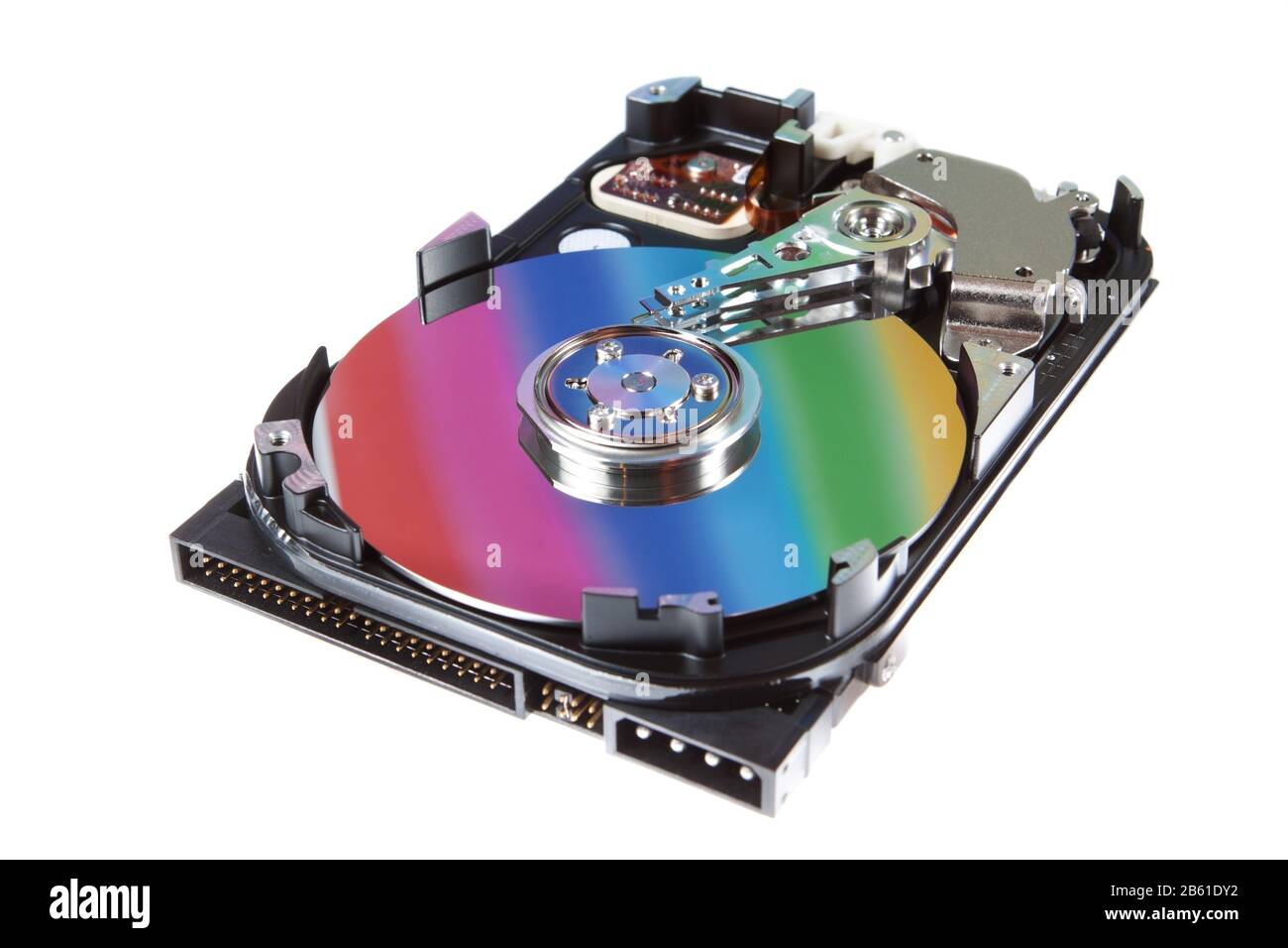 disassembled hard disk on a white background Stock Photo