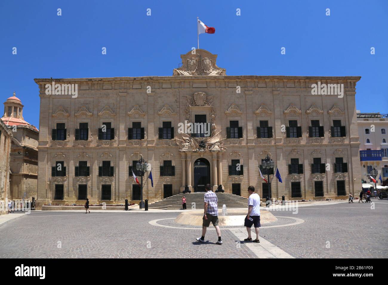 Valletta. Malta. The center of the Old Town. Auberge de Castille et Leon in Castille Place. The residence and office of the Prime Minister of Malta. Stock Photo