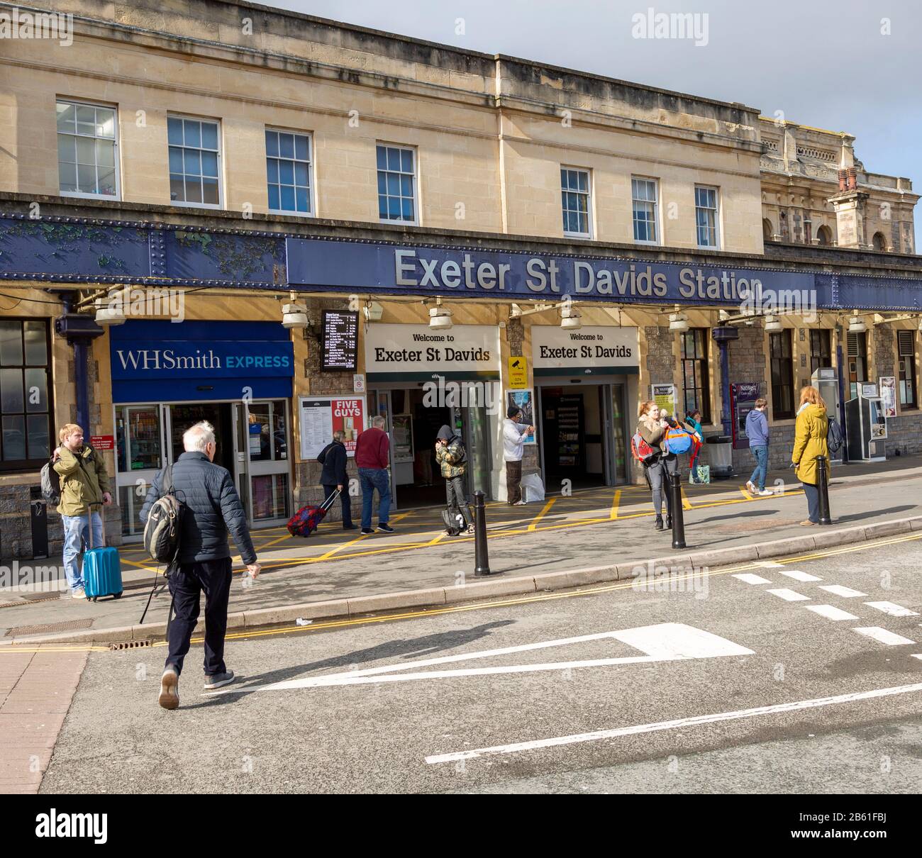 Passengers outside Exeter St David's railway station, Exeter, Devon