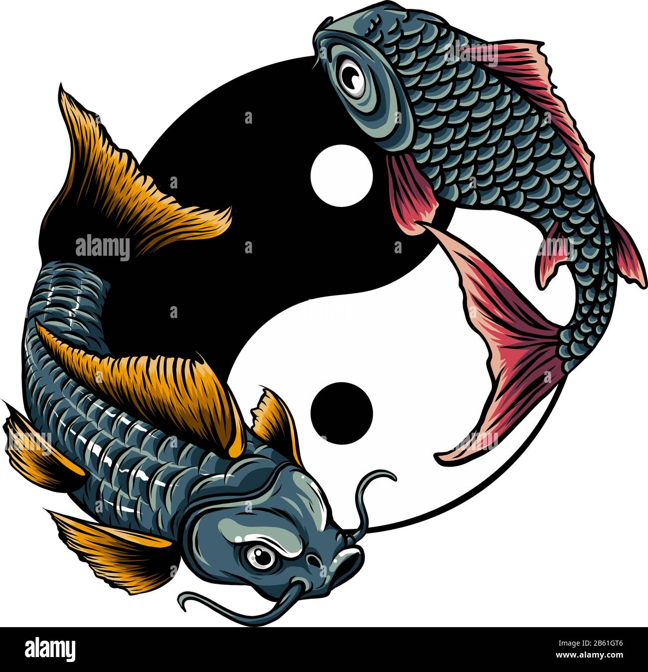 Yin Yang Koi fish vector illustration art Stock Vector