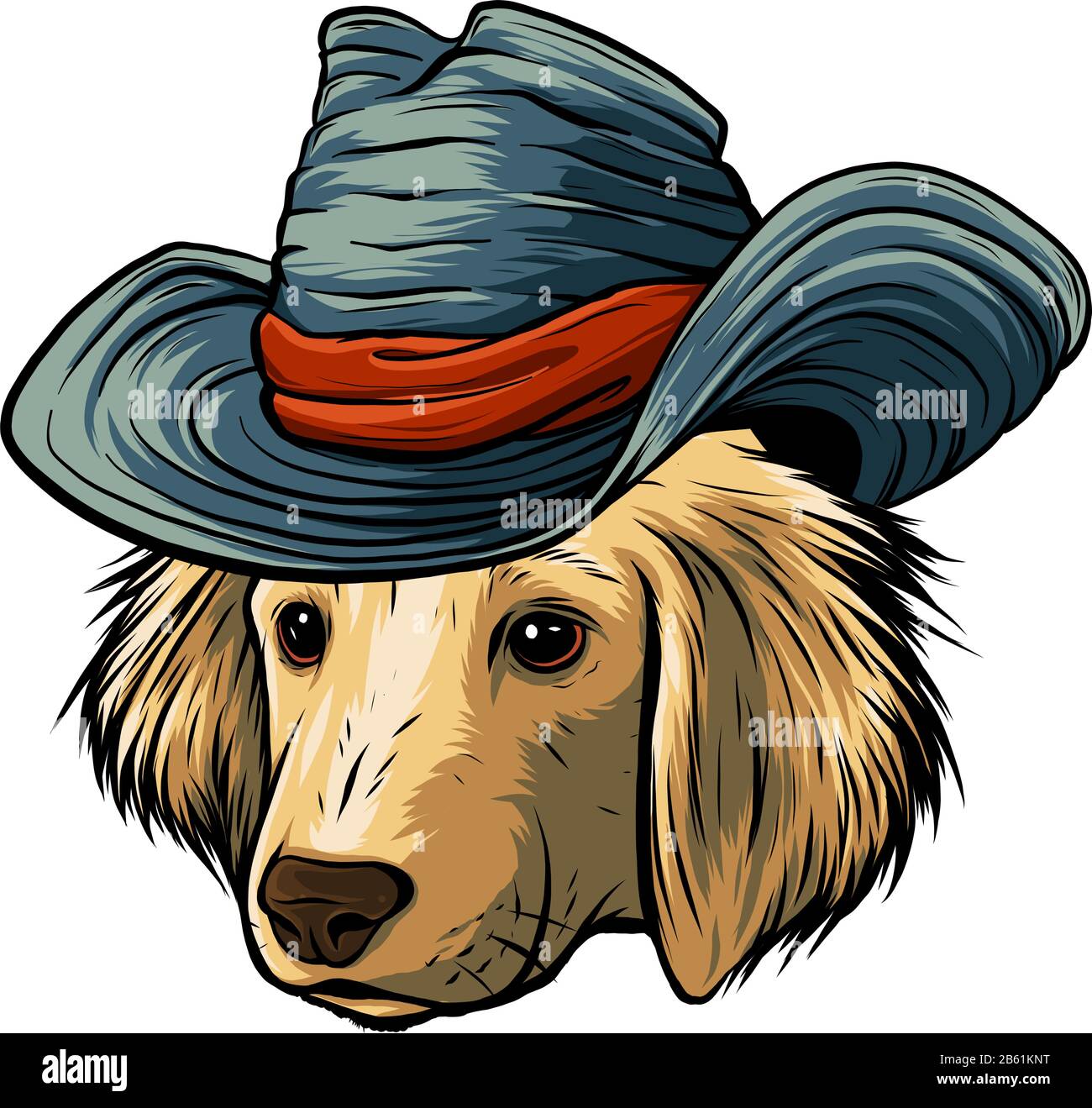 vector serious cartoon hipster dog Labrador Retriever in a gray silk hat Stock Vector