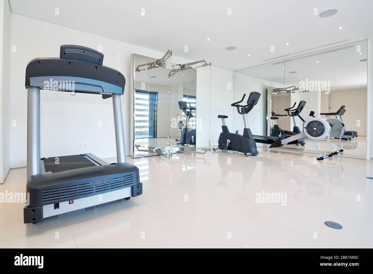 Fitness gym at home. With exercise equipment. Stock Photo