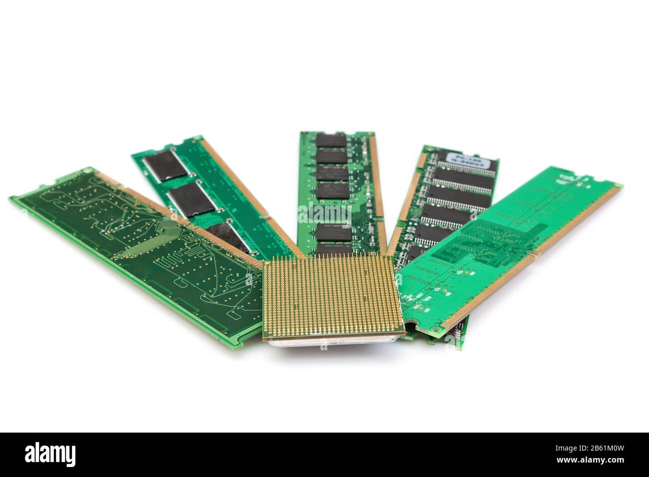 Details of computer memory ram and CPU of the old generation. On a white  background Stock Photo - Alamy