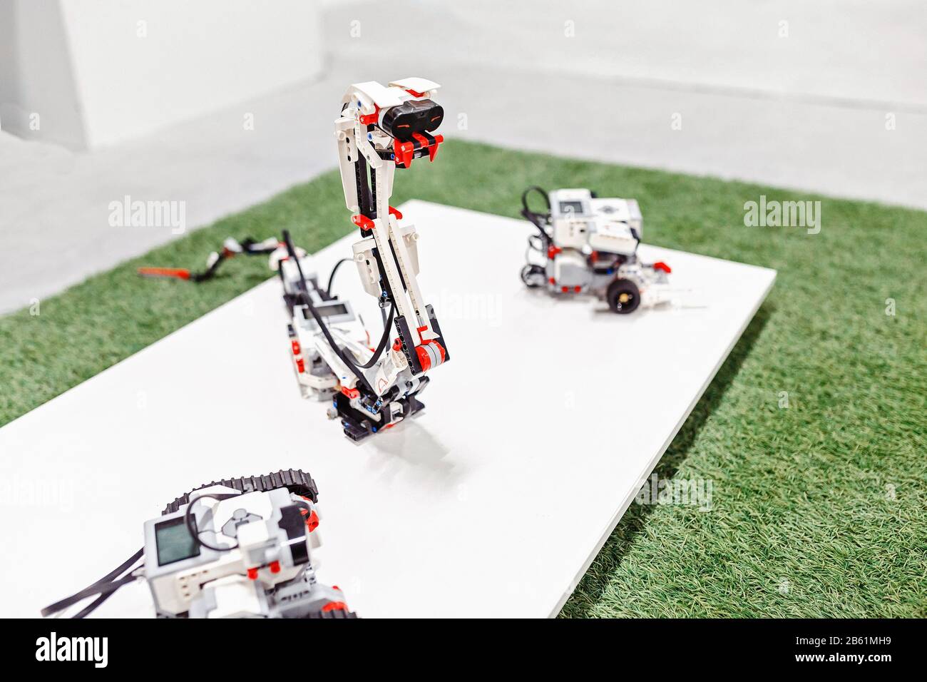 A remote control Snake robot made from building kit blocks Stock Photo