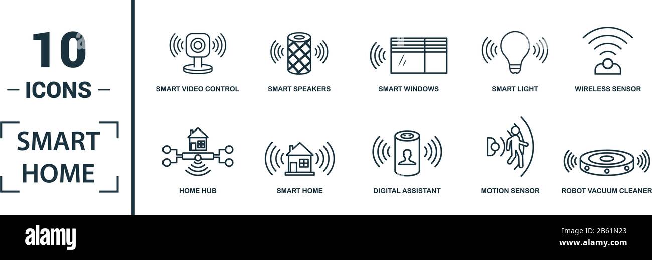 Smart Home Icon Set Include Creative Elements Digital Assistant Robot Vacuum Cleaner Smart Video Control Smart Light Home Hub Icons Can Be Used Stock Vector Image Art Alamy
