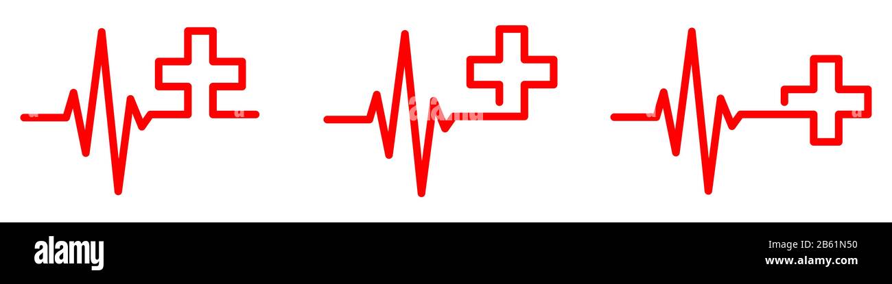 Heartbeat with medical cross. Linear conceptual icon isolated. Vector illustration. Stock Vector