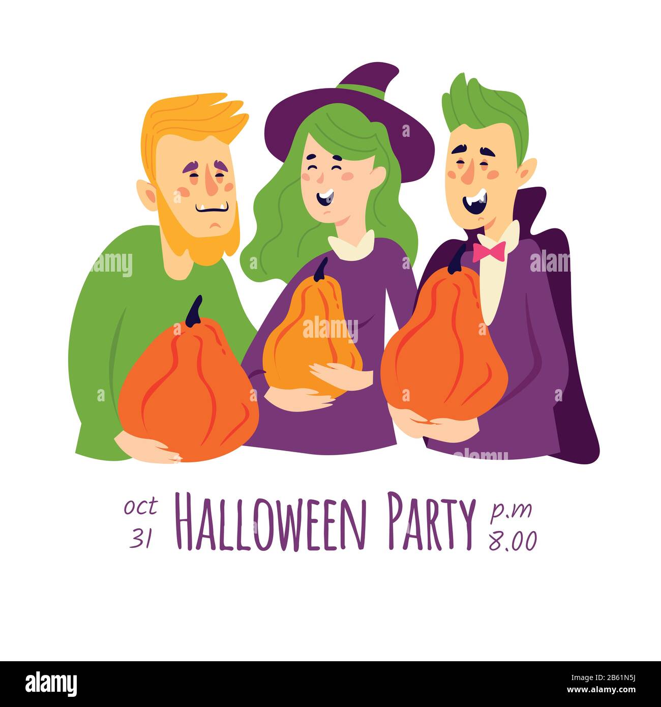 Halloween invitation with people in different carnival costumes  Stock Vector