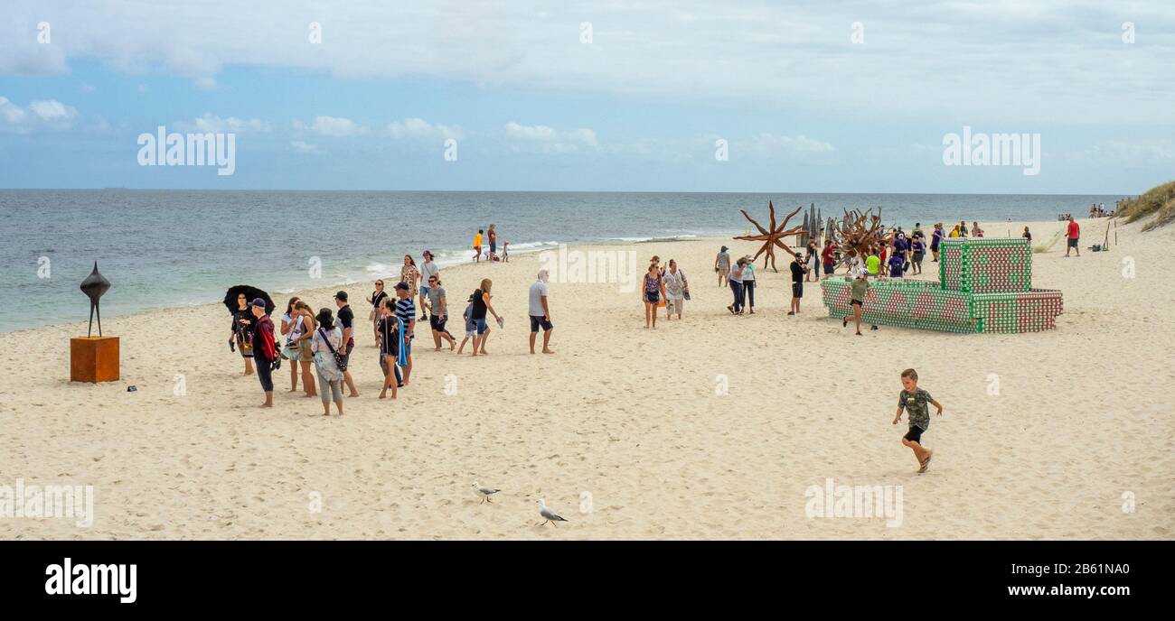 Sculptures on display along the beach at Sculpture by the Sea