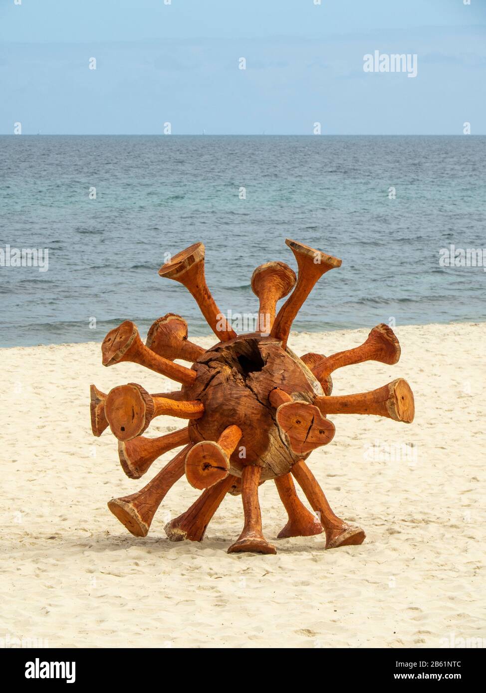 Wooden Viral Escapade by Marcus Tatton sculptor artist at Sculpture by the Sea exhibition Cottesloe Beach Perth WA Australia Stock Photo