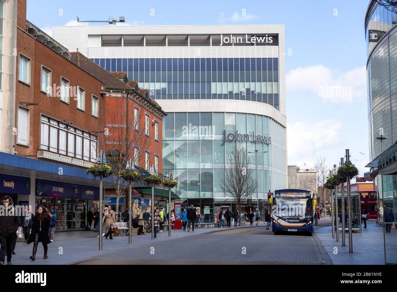 John Lewis store and buses in High Street, Exeter, Devon, England, UK