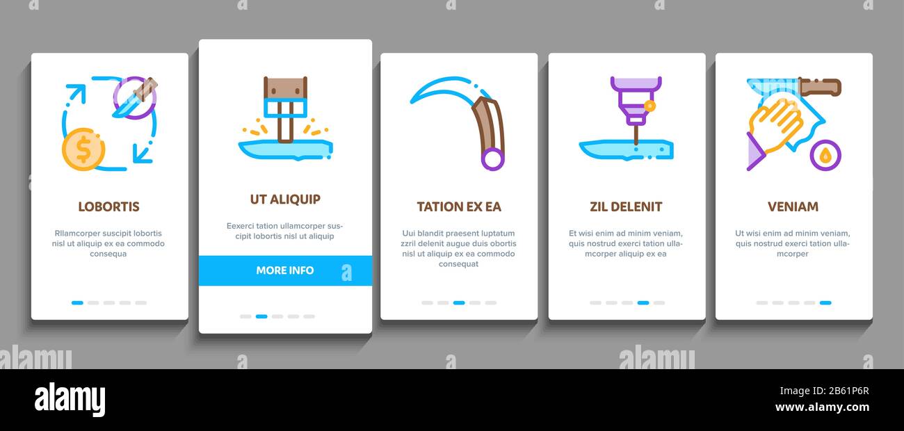 Knife Making Utensil Onboarding Elements Icons Set Vector Stock Vector