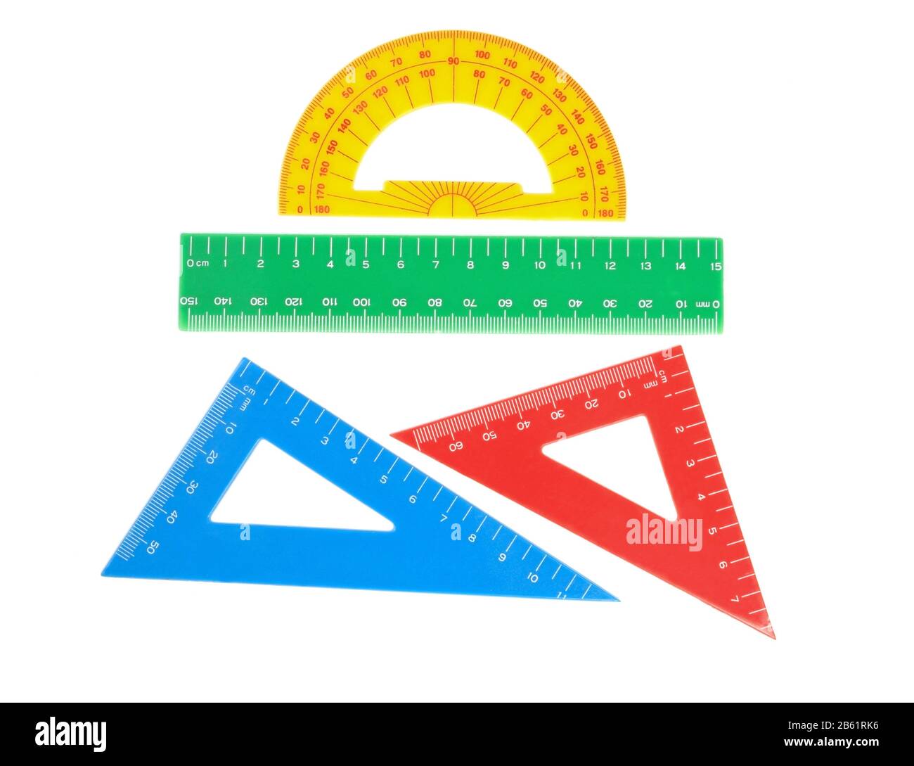 School tools triangle, ruler, protractor. Closeup Stock Photo Alamy