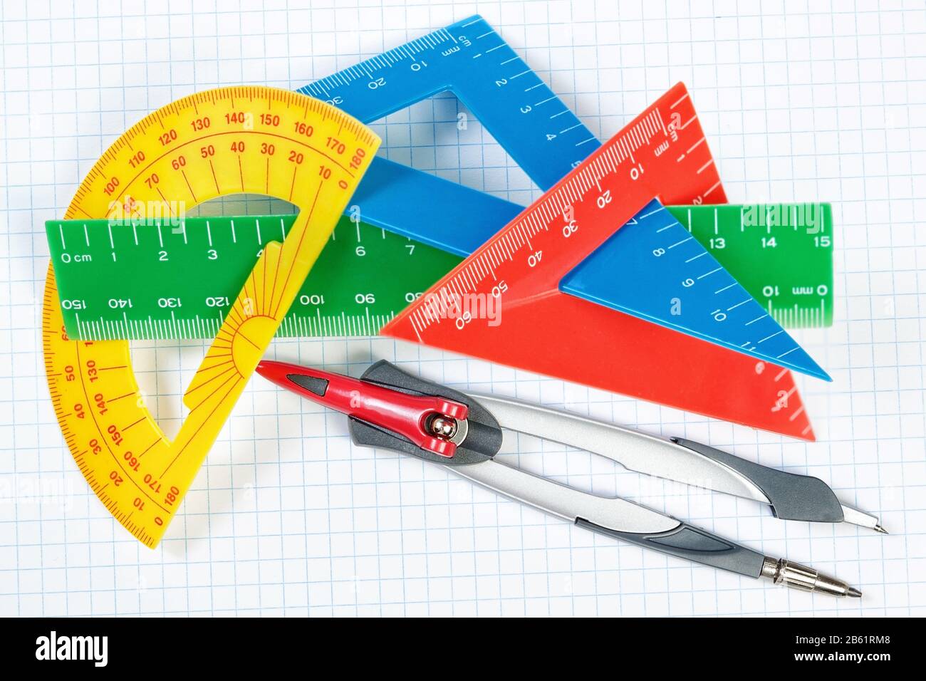 Ruler Basic Drawing Instrument Instruments for drawing in school. Ruler and compass. Close-up Stock ...