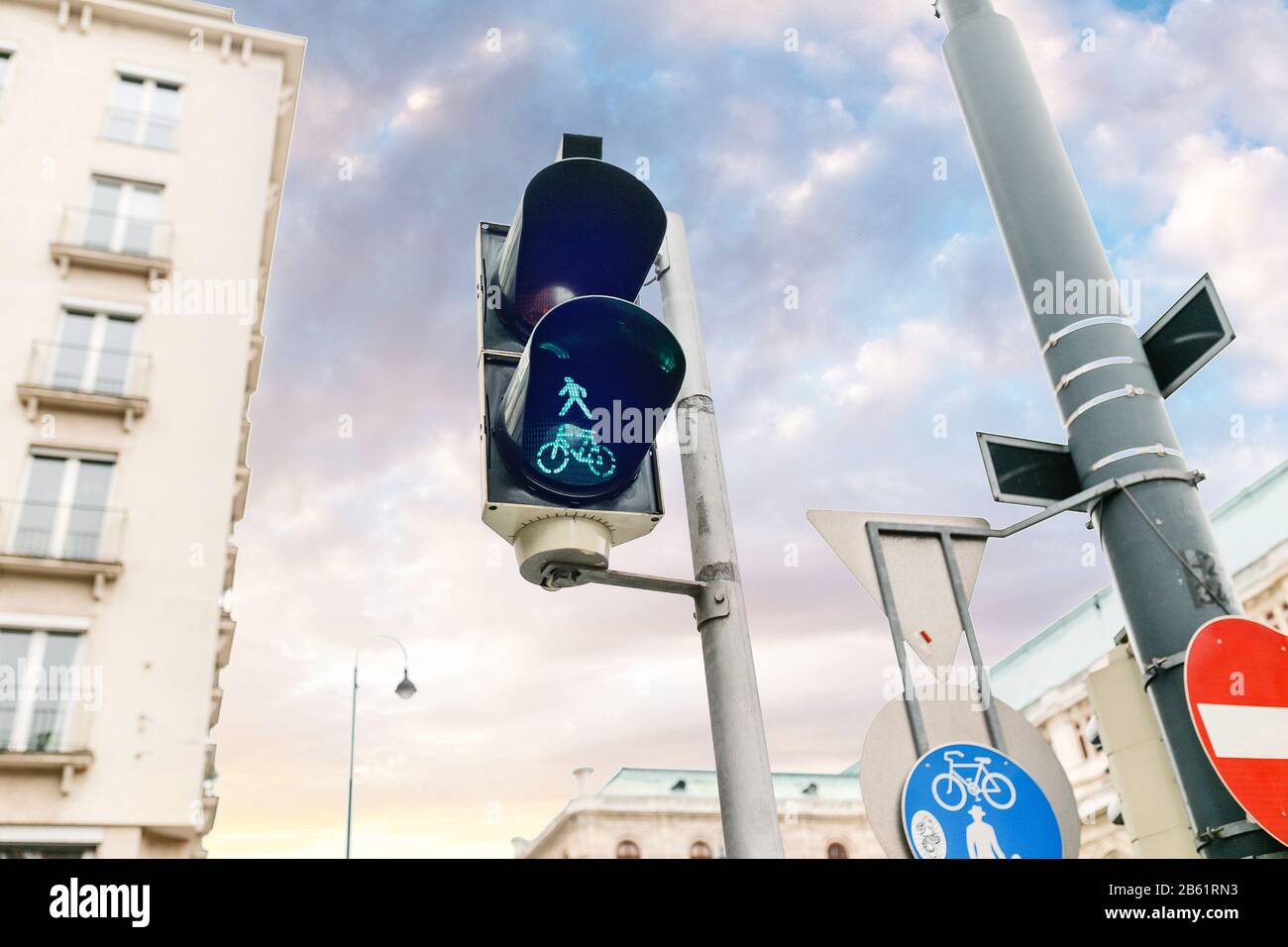 Green bicycle and pedestrian traffic lights in europe Stock Photo Alamy