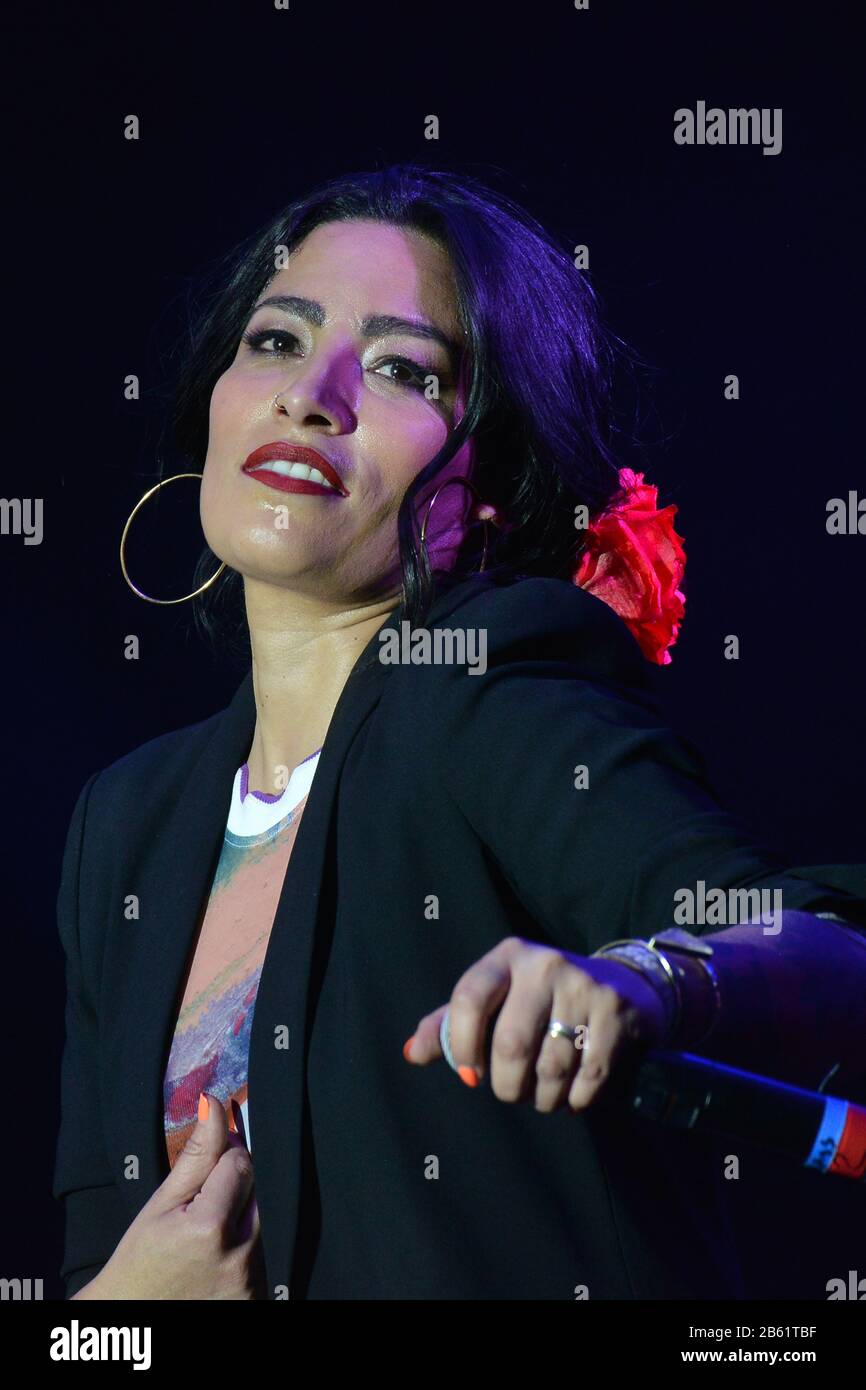 Chilean singer Ana Tijoux performs live on stage during the Tiempo de Mujeres Music Festival at Zocalo in Mexico City. Stock Photo