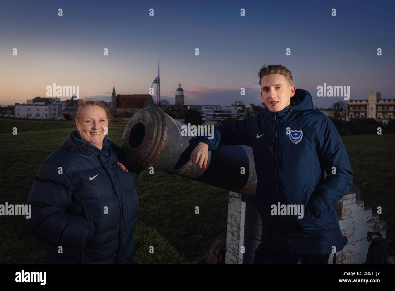 Portsmouth Football Club striker and life-long Arsenal fan Ronan Curtis pictured with his mum Marie. Picture date: Thursday February 20, 2020. Photogr Stock Photo