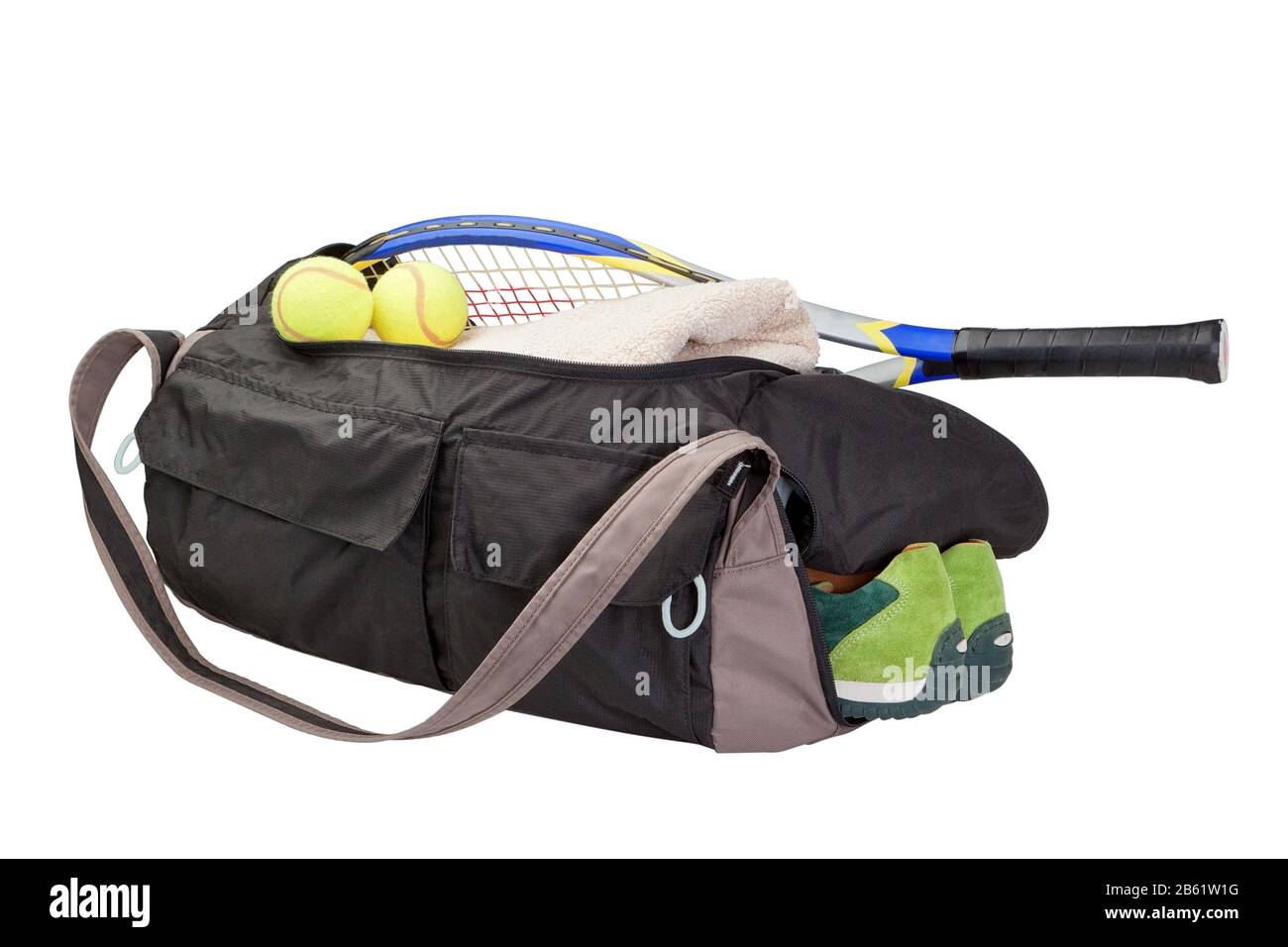 Tennis bag. With the racket and tennis ball. Stock Photo