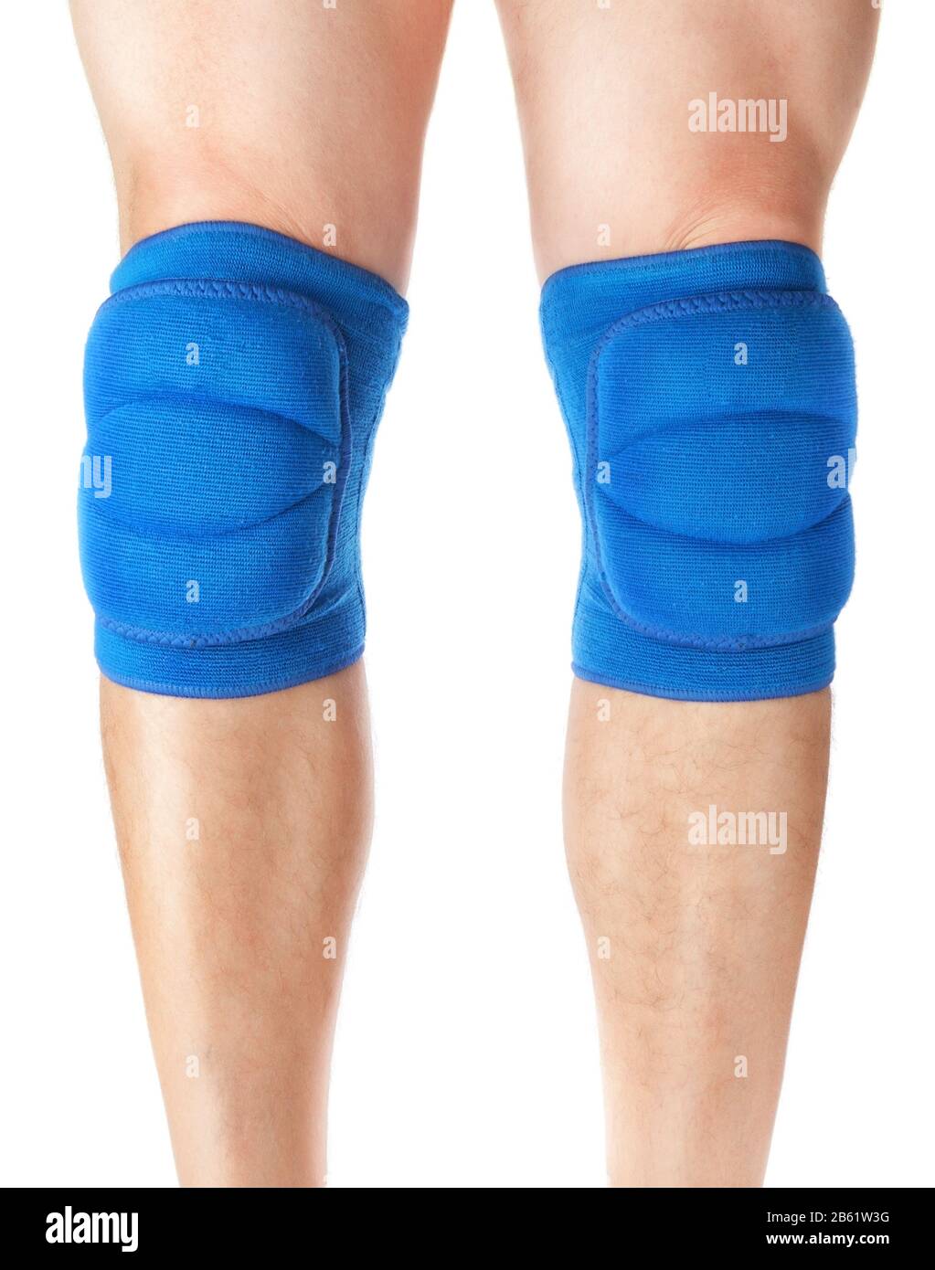 Knee pads to protect the games on male legs. On a white background. Stock Photo