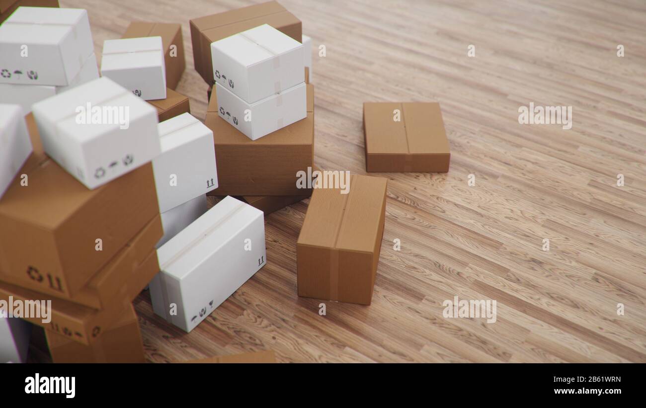 Heap of cardboard boxes for the delivery of goods, parcels, Cardboard