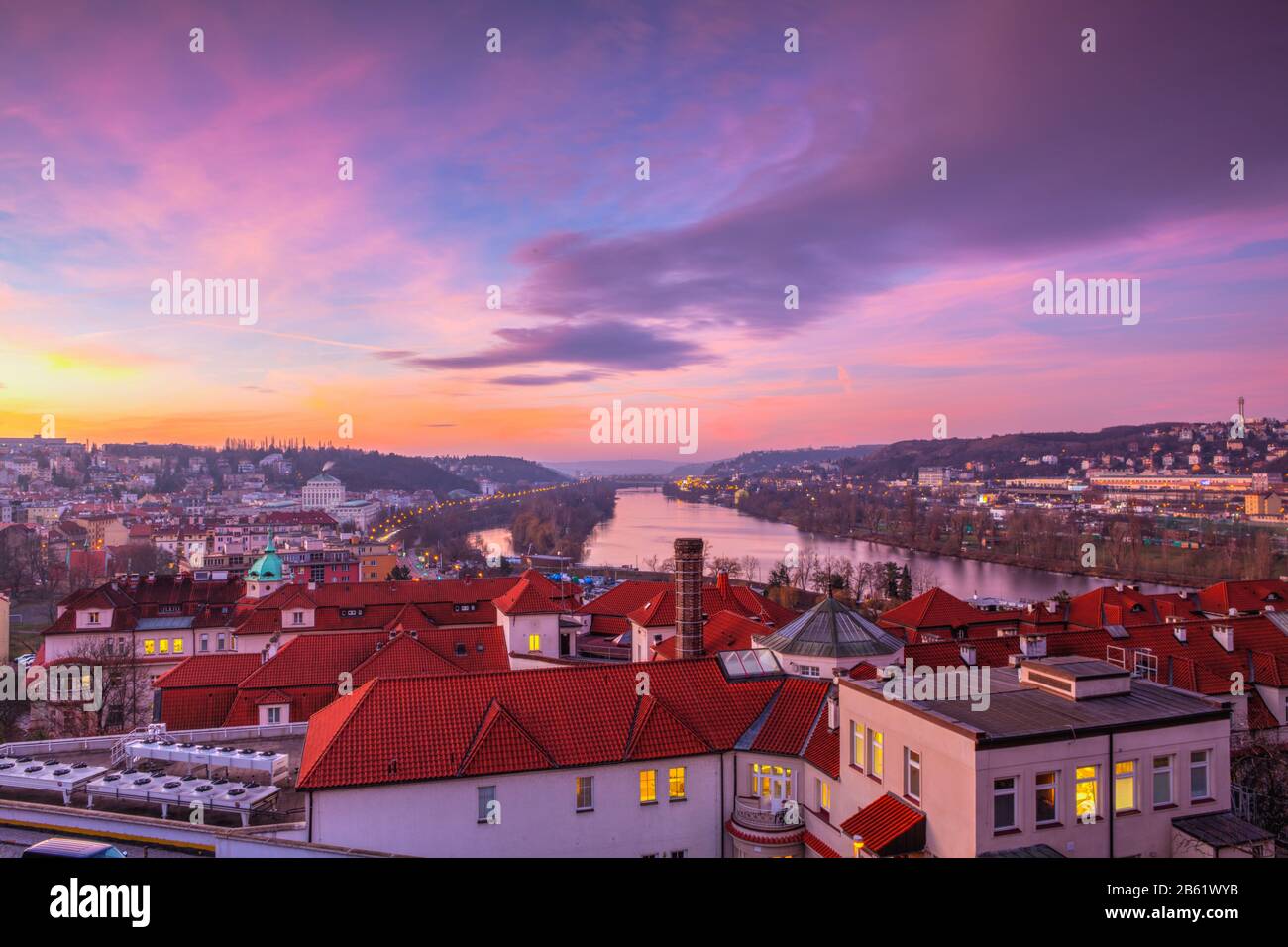 Prague,Czech Republic-January 15,2020: The Institute for the Care of Mother and Child in the pink sunrise, Prague. The hospital offers complete care o Stock Photo