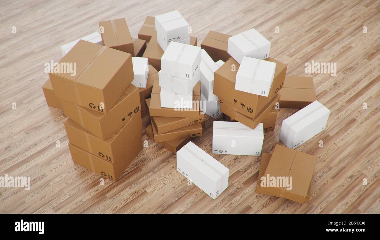 Heap of cardboard boxes for the delivery of goods, parcels, Cardboard