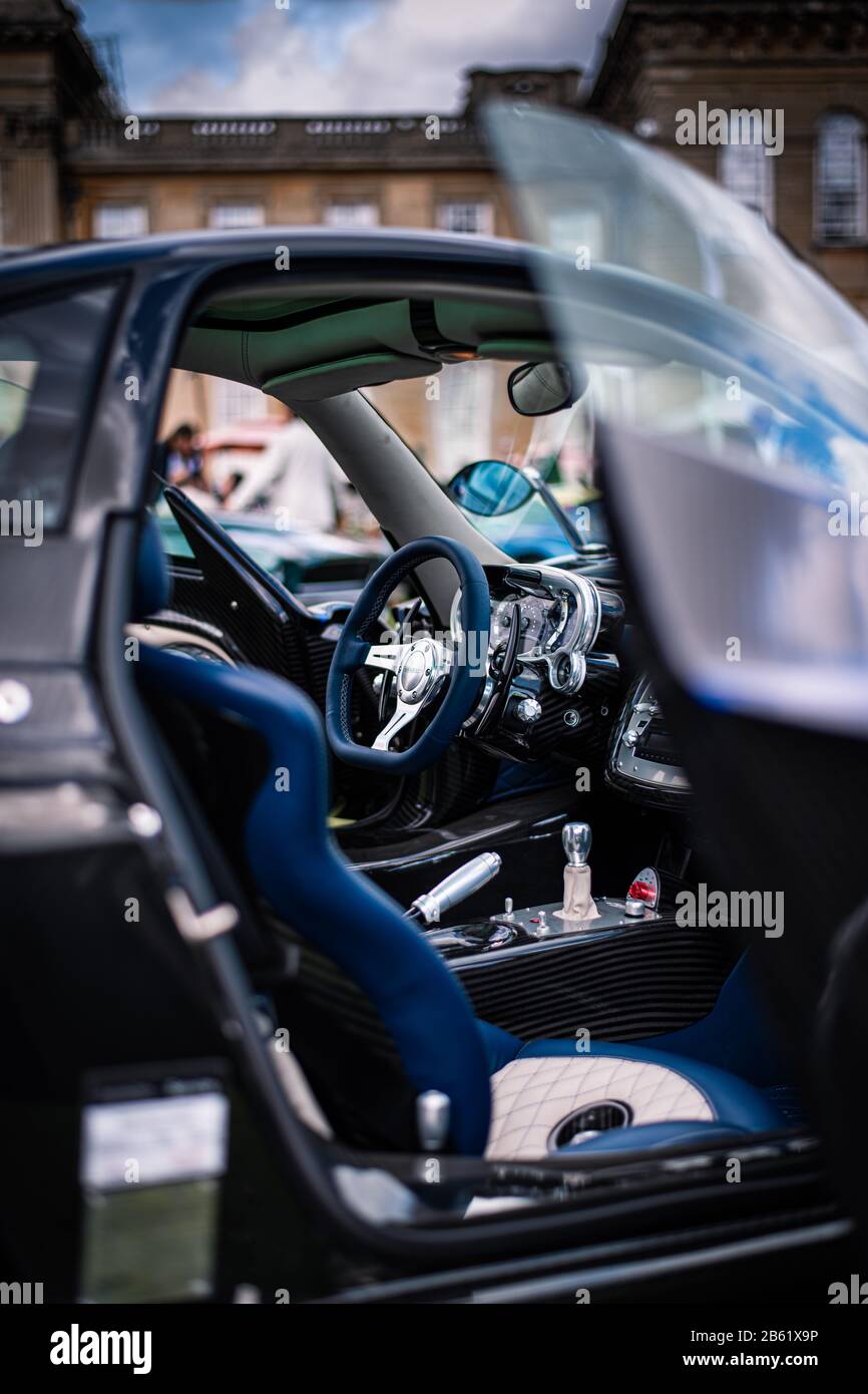 Pagani Zonda Tricolore Coupe interior, taken at Salon Prive at Blenheim Palace Sept 2019 Stock Photo