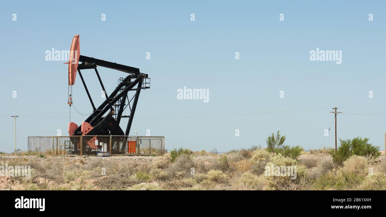 Vaca muerta field. One oil pump jack pumping crude out of the ground in Neuquen, Argentina Stock Photo